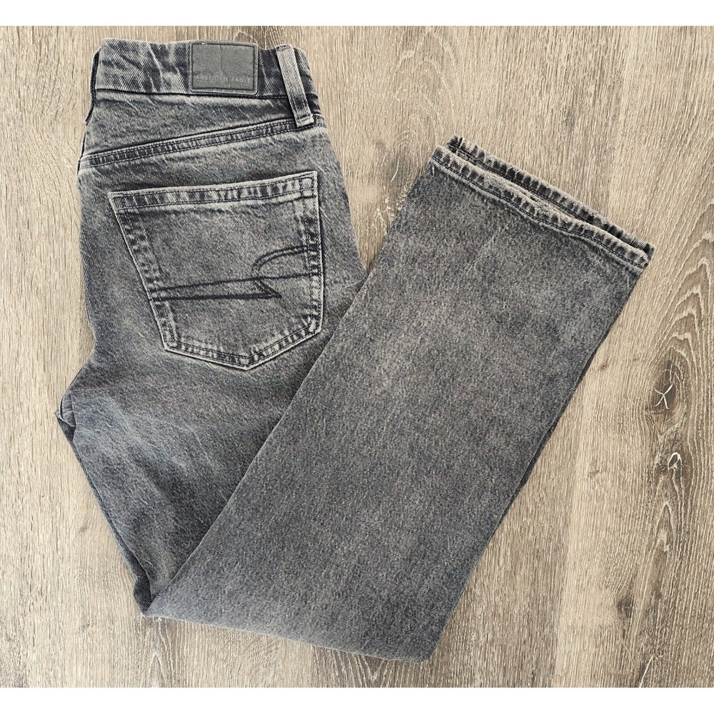 American Eagle Stretch Straight Leg Jeans Acid Wash Black Grey Womens Size 2 Reg